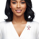 108470, DAINTY ANGEL WINGS PINK RIBBON ENAMEL ACCENT BROOCH PIN