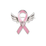 108470, DAINTY ANGEL WINGS PINK RIBBON ENAMEL ACCENT BROOCH PIN