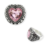107675, HEART RHINESTONE FILIGREE ENGRAVED STRETCH RING