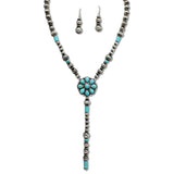 107974, WESTERN CONCHO TURQUOISE STONE ACCENT NAVAJO BEADED Y SHAPED NECKLACE