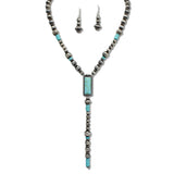 107972, WESTERN RECTANGLE TURQUOISE STONE ACCENT NAVAJO BEADED Y SHAPED NECKLACE