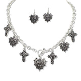 108665, WESTERN HEART CROSS FILIGREE ACCENT MULTI CHARM NECKLACE