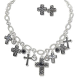 108420, FILIGREE CROSS WITH RHINESTONE ACCENT MULTI CHARM NECKLACE