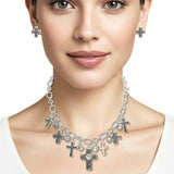 108420, FILIGREE CROSS WITH RHINESTONE ACCENT MULTI CHARM NECKLACE