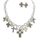 108420, FILIGREE CROSS WITH RHINESTONE ACCENT MULTI CHARM NECKLACE