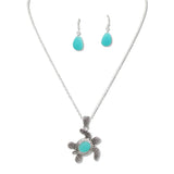 108422, SEA TURTLE SEA GLASS STONE ACCENT PENDANT NECKLACE