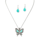 108421, BUTTERFLY SEA GLASS STONE ACCENT PENDANT NECKLACE