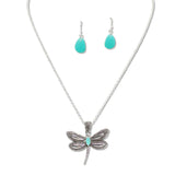 108423, DRAGONFLY SEA GLASS STONE ACCENT PENDANT NECKLACE