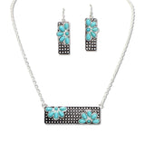 108663, WESTERN TURQUOISE FLOWER BAR PENDANT NECKLACE