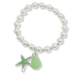 107310, STARFISH SEA GLASS CHARM PEARL BEADED STRETCH BRACELET
