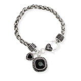 107159, GEOMETRIC HEART RHINESTONE CHARM WITH FILIGREE ENGRAVED ACCENT BRACELET