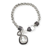 107159, GEOMETRIC HEART RHINESTONE CHARM WITH FILIGREE ENGRAVED ACCENT BRACELET
