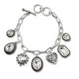 107809, GEOMETRIC HEART MULTI CHARM TOGGLE BRACELET