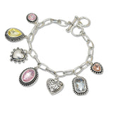 108016, GEOMETRIC HEART RHINESTONE MULTI CHARM TOGGLE BRACELET