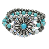 108409, WESTERN FLOWER NAVAJO BEADED STRETCH BRACELET