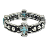 107583, WESTERN CROSS TURQUOISE STONE WITH BALL TEXTURED STRETCH BRACELET
