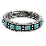 108568, WESTERN SQUARE RHINESTONE TURQUOISE STONE ACCENT STRETCH BRACELET