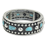 107585, WESTERN TURQUOISE STONE WITH BALL TEXTURED STRETCH BRACELET
