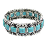 107815, WESTERN GEOMETRIC TURQUOISE STONE ACCENT STRETCH BRACELET