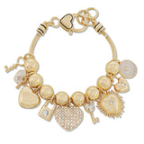 108693, PAVE HEART LOCK MULTI CHARM BRACELET