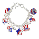 108353, USA AMERICAN FLAG ENAMEL RHINESTONE MULTI CHARM BRACELET