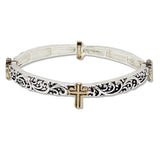 108571, CROSS ACCENT FILIGREE METAL STRETCH BRACELET