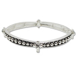 108572, CROSS ACCENT BALL TEXTURED METAL STRETCH BRACELET