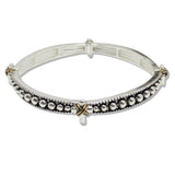108572, CROSS ACCENT BALL TEXTURED METAL STRETCH BRACELET
