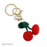 107292, CROCHET CHERRY BAG CHARM KEYCHAIN