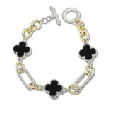 107971, TRIPLE CLOVER ACCENT DESIGNER INSPIRED TOGGLE BRACELET