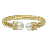 108640, PEARL WITH CRYSTAL RHINESTONE ACCENT CABLE CUFF BRACELET