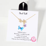 107232, BEST SELF DAINTY DOUBLE BUTTERFLY PAVE CUBIC ZIRCONIA NECKLACE