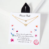 109346, FLOWER BUD DAINTY CUBIC ZIRCONIA ACCENT DOUBLE LAYERED NECKLACE