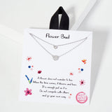 109346, FLOWER BUD DAINTY CUBIC ZIRCONIA ACCENT DOUBLE LAYERED NECKLACE