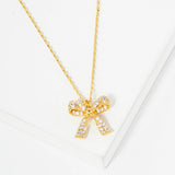 107423, TIE YOUR DREAMS DAINTY BOW PAVE CUBIC ZIRCONIA PENDANT NECKLACE