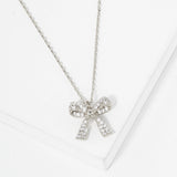 107423, TIE YOUR DREAMS DAINTY BOW PAVE CUBIC ZIRCONIA PENDANT NECKLACE