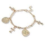 107382, ENGRAVED CROSS MULTI CHARM BRACELET