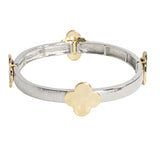 107381, HAMMERED CLOVER ACCENT DESIGNER INSPIRED STRETCH BRACELET