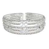 107929, SQUARE CUBIC ZIRCONIA ACCENT CRYSTAL RHINESTONE STRETCH CUFF BRACELET