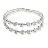 107293, SQUARE CUBIC ZIRCONIA ACCENT CRYSTAL RHINESTONE STRETCH CUFF BRACELET