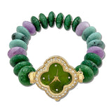 Clover Face Beaded Stretch Watch Bracelet – Gold/Green · BW40600_WT BW40600
