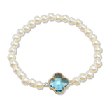 107487, CLOVER ACCENT PEARL BEADED STRETCH BRACELET