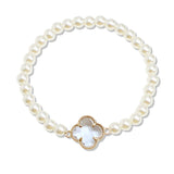 107487, CLOVER ACCENT PEARL BEADED STRETCH BRACELET