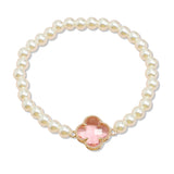107487, CLOVER ACCENT PEARL BEADED STRETCH BRACELET