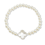 107487, CLOVER ACCENT PEARL BEADED STRETCH BRACELET