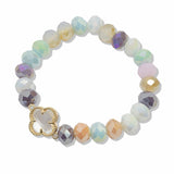 107679, CLOVER ACCENT GLASS BEADED STRETCH BRACELET