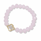 107679, CLOVER ACCENT GLASS BEADED STRETCH BRACELET