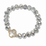 107679, CLOVER ACCENT GLASS BEADED STRETCH BRACELET