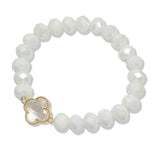 107679, CLOVER ACCENT GLASS BEADED STRETCH BRACELET