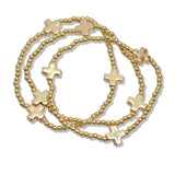 107586, CROSS ACCENT BALL BEADED MULTI LAYERED STRETCH BRACELET